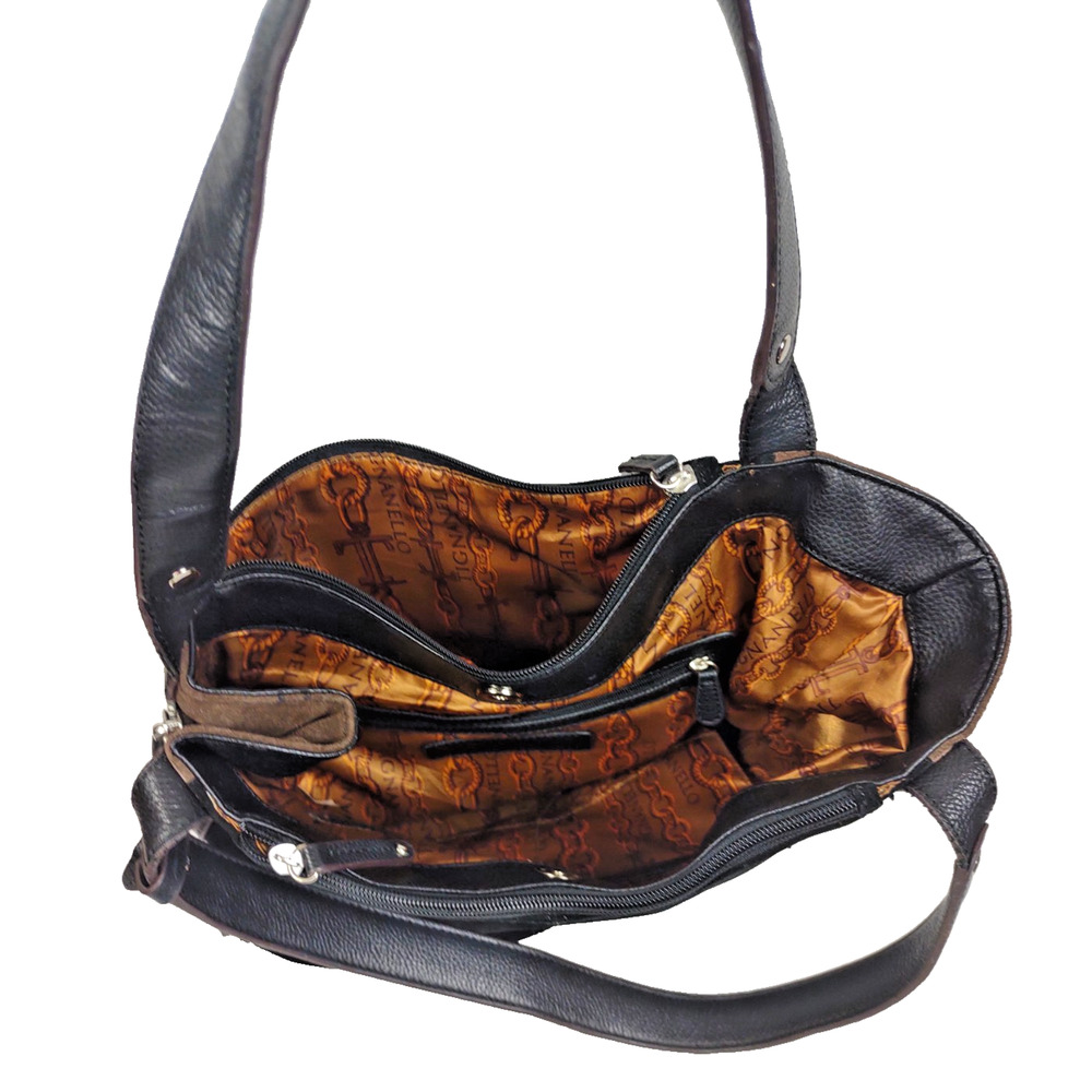 TIGNANELLO Black & Brown Suede/Leather Expandable Hobo Shoulder Bag Handbag - Picture 8 of 13